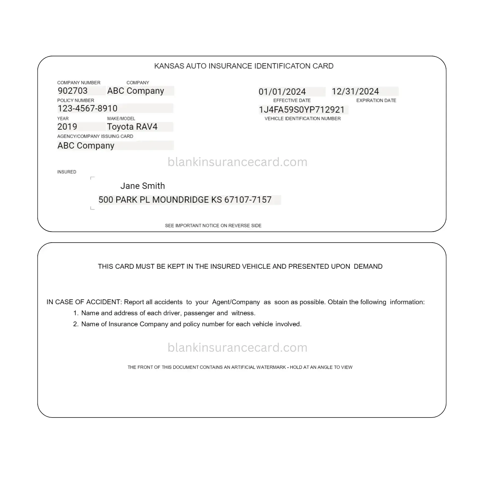 An auto insurance ID card is a document that verifies that you have valid auto insurance coverage. Auto Insurance Card Template